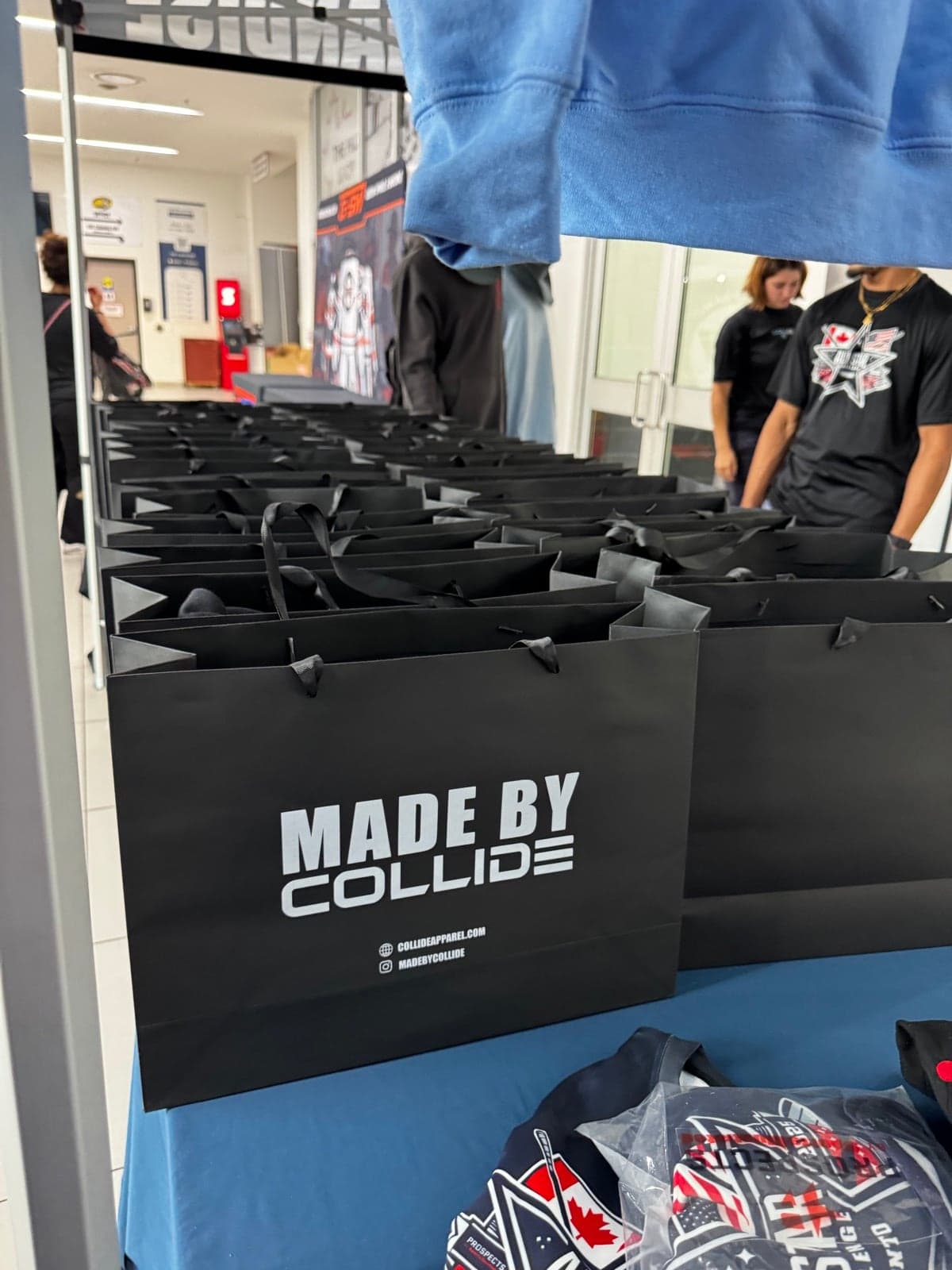 Made by Collide bags lined up at All Star 2025